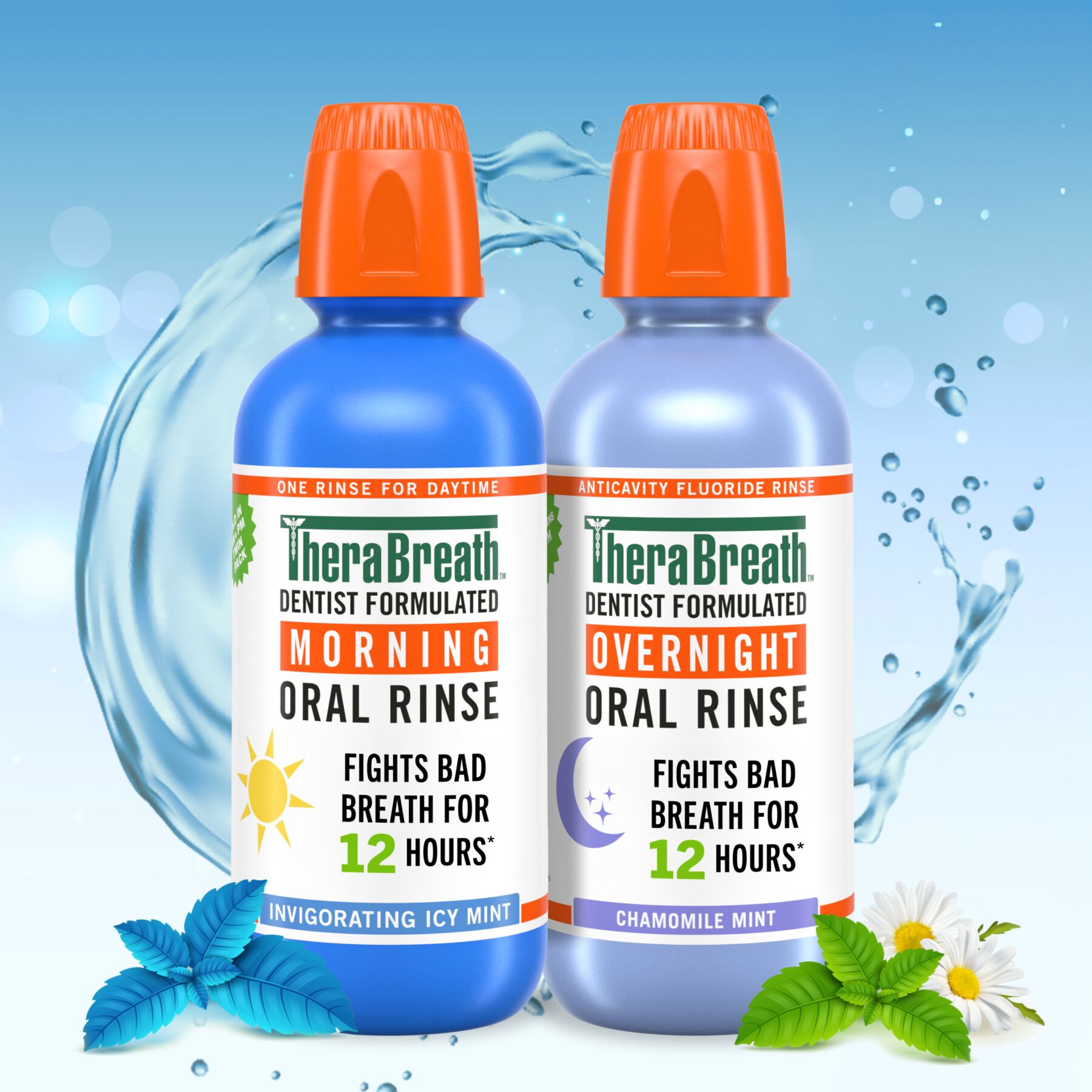 TheraBreath AM + PM Mouthwash Bundle, Morning & Overnight Rinses, 16 fl oz, 2-Pack - Image 3